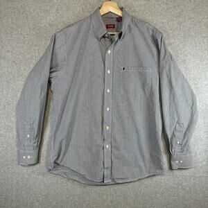 IZOD Shirt Mens Size M Gray Striped Luxury Sport Long Sleeve Collar Button Down